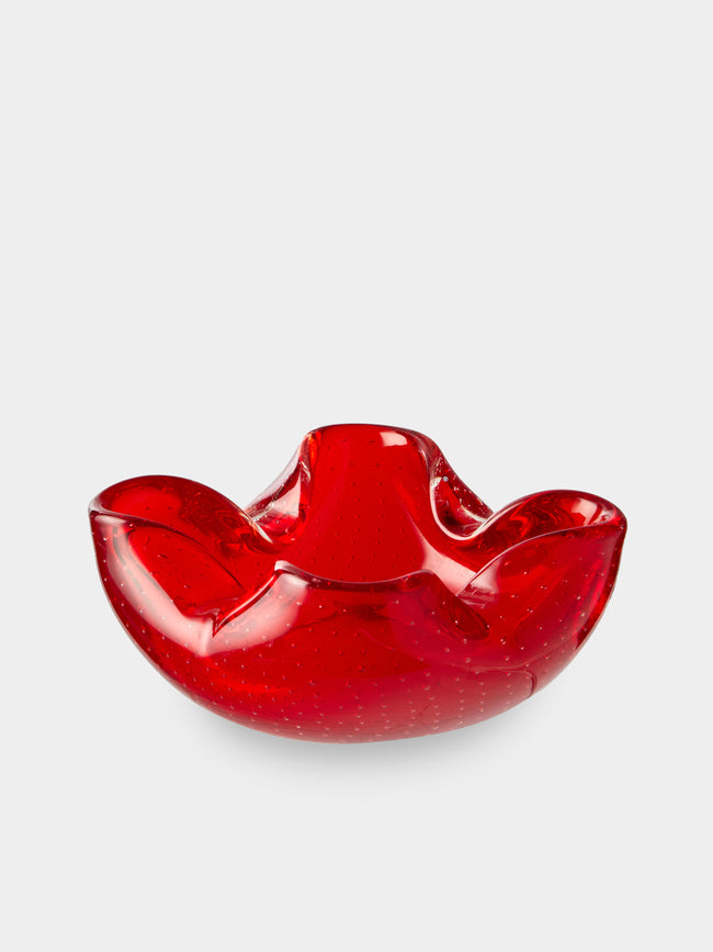 Antique and Vintage - Mid-Century Czech Glass Ashtray - Red - ABASK - 