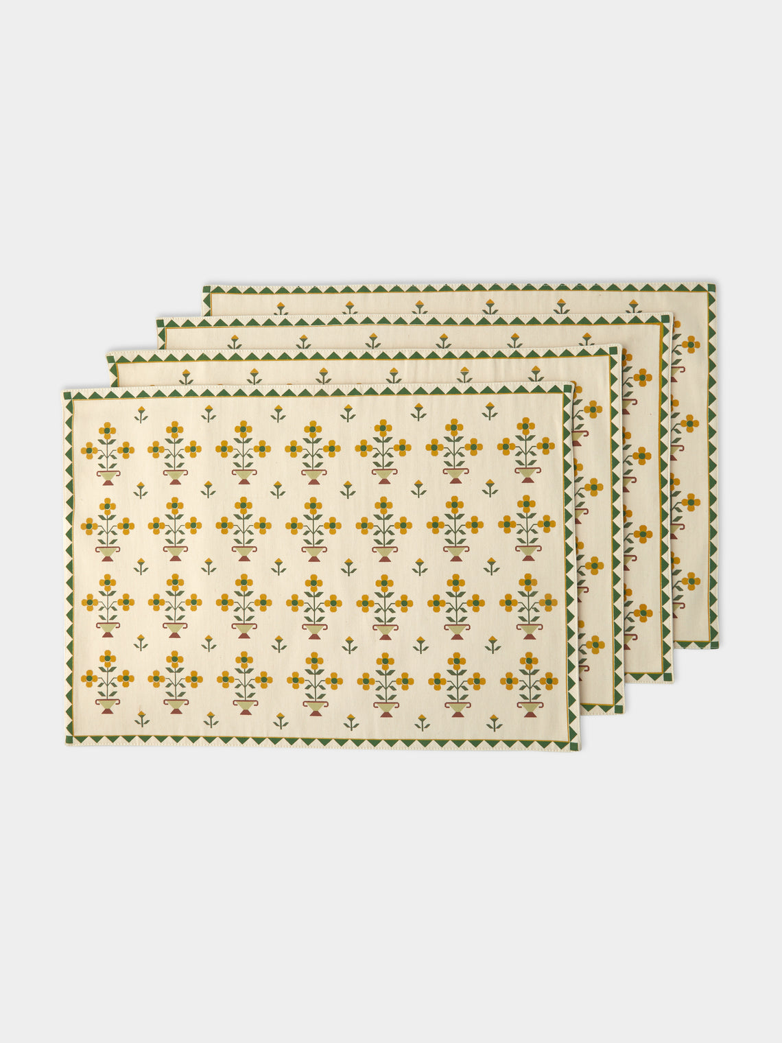 Anut Cairo - Ottoman Vase Hand-Printed Cotton Placemats (Set of 4) -  - ABASK