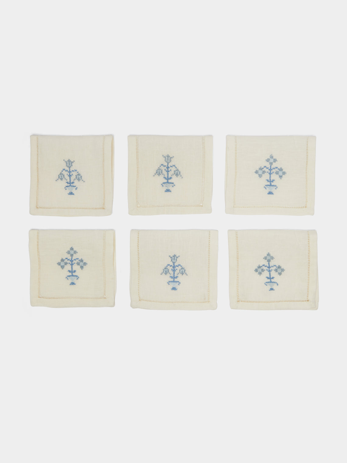 Anūt Cairo - Bouquet Hand-Embroidered Linen Cocktail Napkins (Set of 6) -  - ABASK