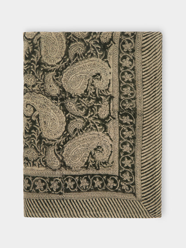 Chamois - Big Paisley Block-Printed Linen Large Rectangular Tablecloth -  - ABASK - 