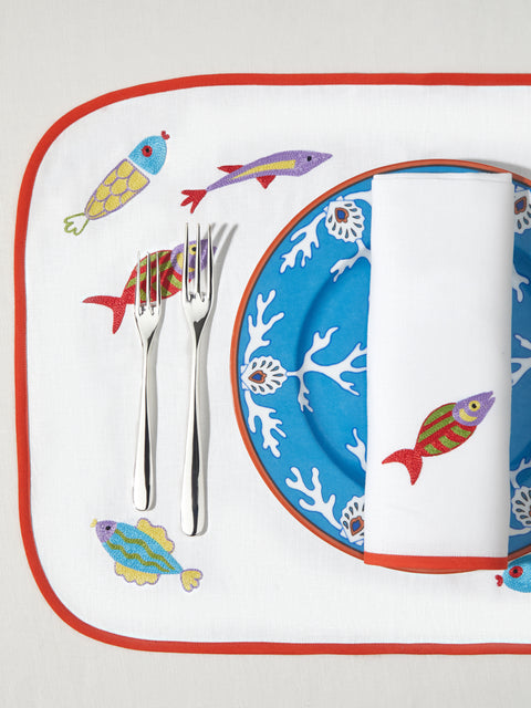 Loretta Caponi - Mendini Fish Hand-Embroidered Linen Placemats (Set of 2) -  - ABASK