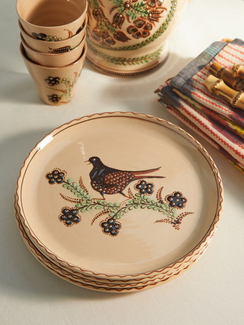 Poterie d’Évires - Birds Hand-Painted Ceramic Dinner Plates (Set of 4) -  - ABASK