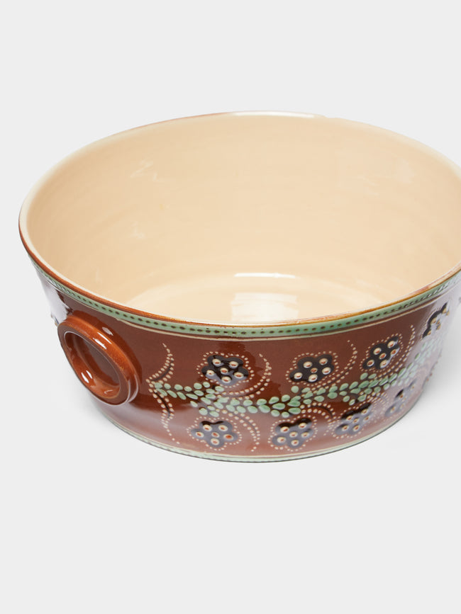 Poterie d’Évires - Flowers Hand-Painted Ceramic Handled Serving Bowl -  - ABASK