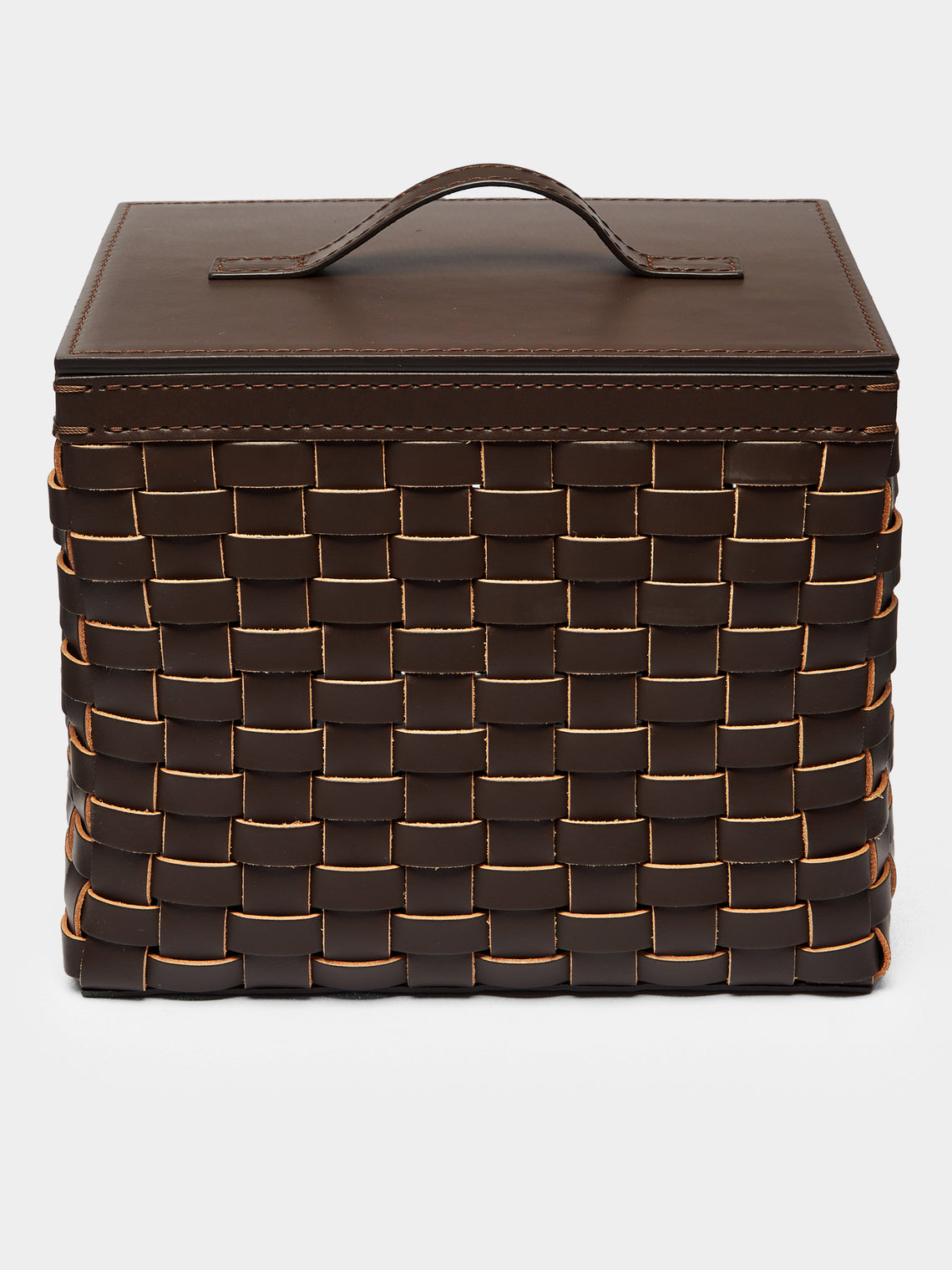 Riviere - Woven Leather Wastepaper Basket - Dark Brown - ABASK - 