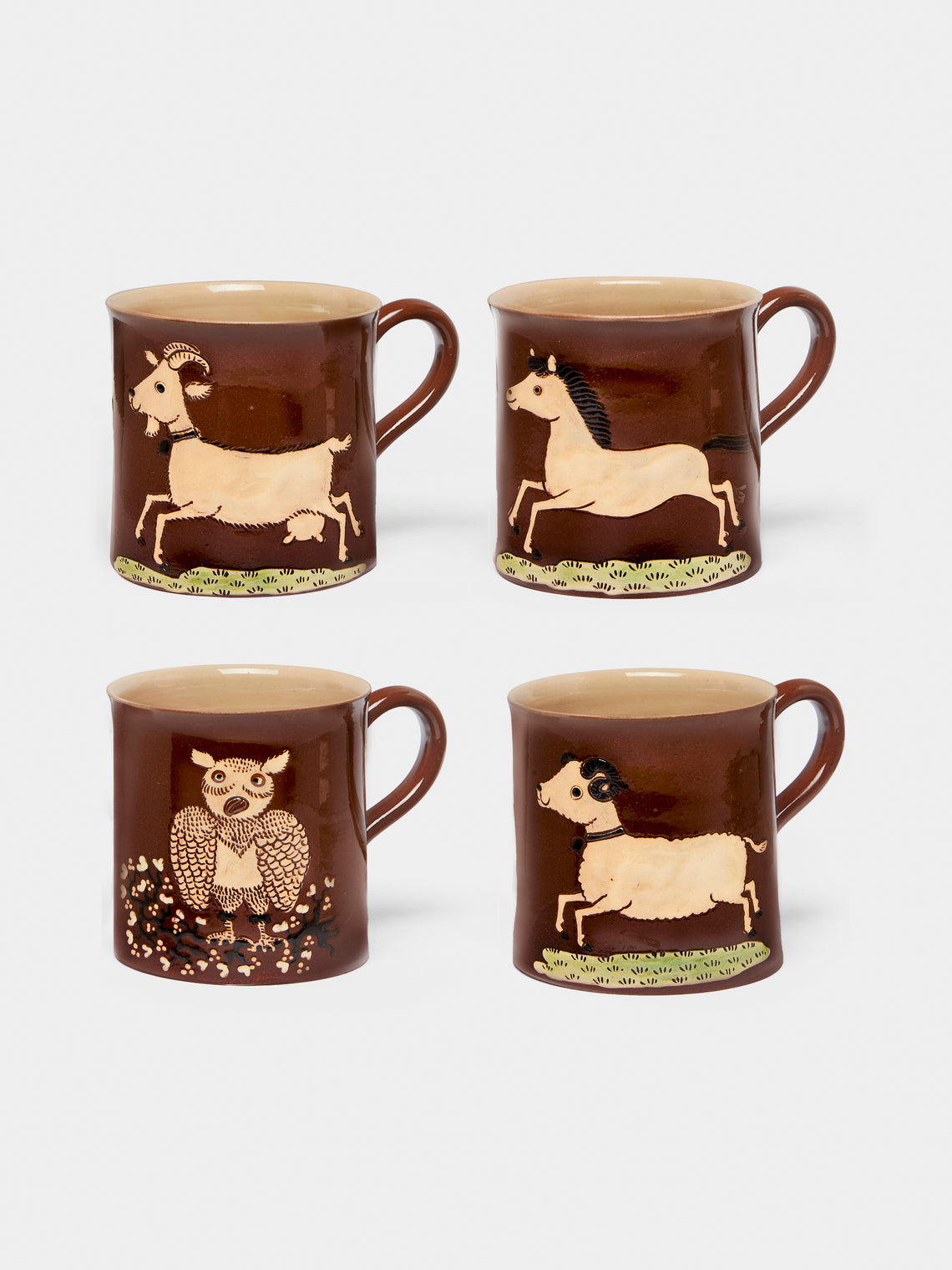 Poterie d’Évires - Animals Hand-Painted Ceramic Mugs (Set of 4) -  - ABASK - 