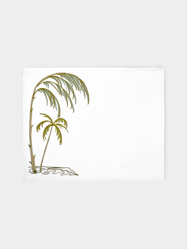 Loretta Caponi - Palm Tree Hand-Embroidered Linen Rectangular Placemats (Set of 2) -  - ABASK - 