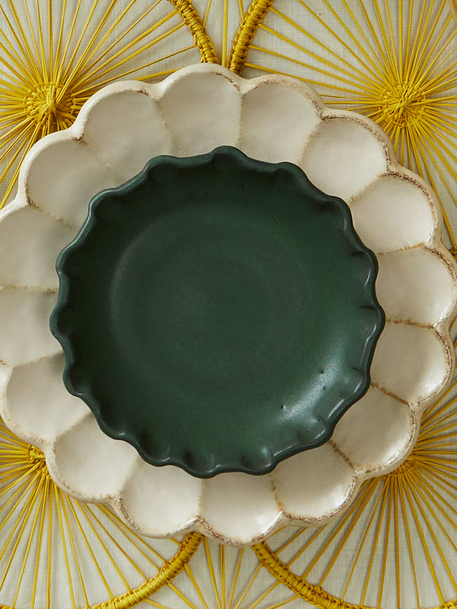 Perla Valtierra - Hand-Glazed Ceramic Lipped Dessert Plates (Set of 4) - Green - ABASK