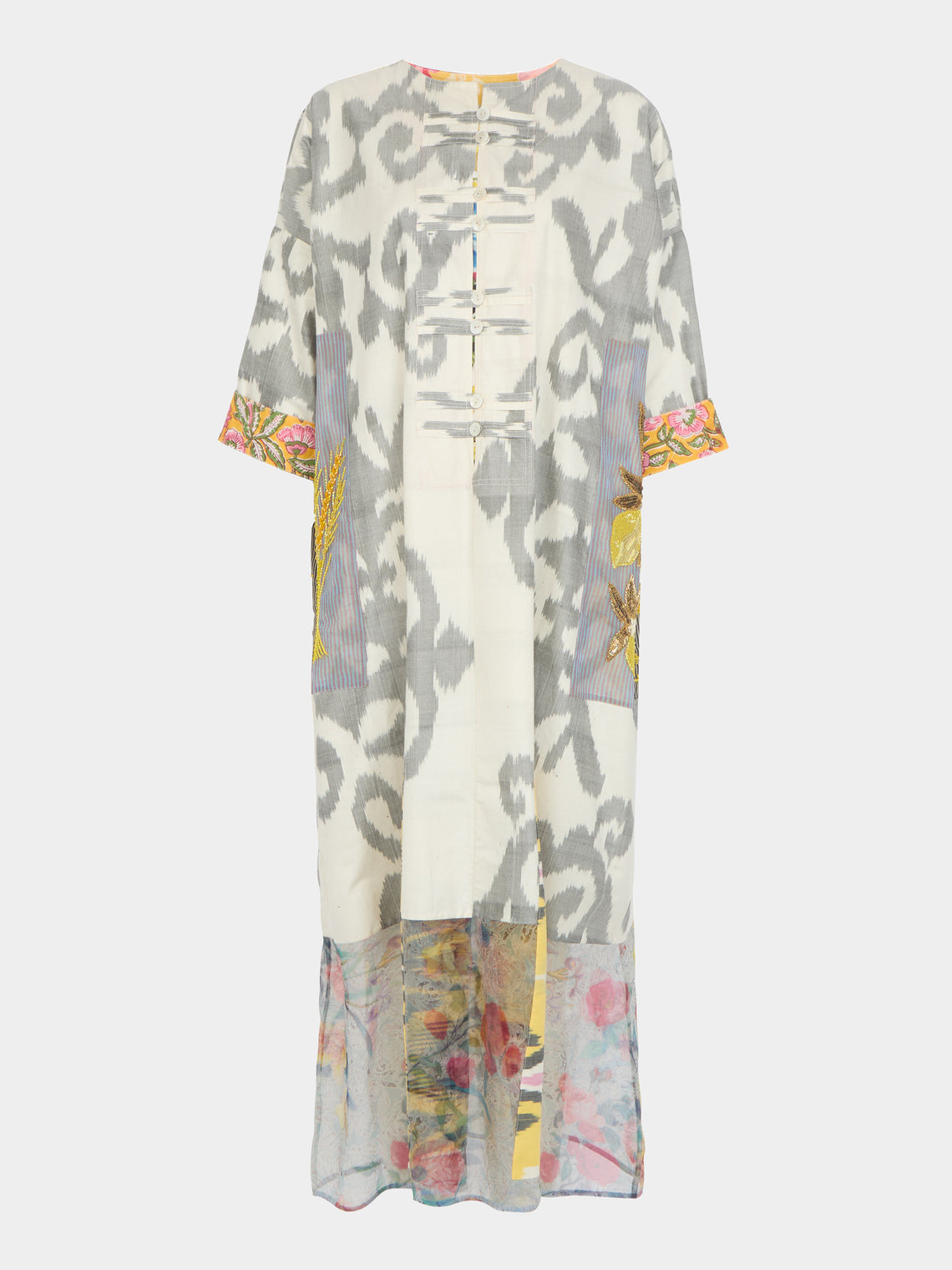 Nazzy Beglari - Hand-Loomed Ikat Silk and Cotton Kaftan Dress  | One Size -  - ABASK - 