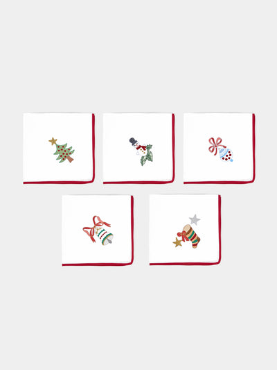 Loretta Caponi - Christmas Hand-Embroidered Linen Napkins (Set of 6) -  - ABASK - 