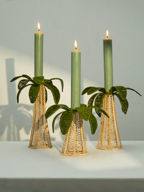 Coro Cora - Palm Tree Handwoven Iraca Palm Candle Holders (Set of 3) -  - ABASK