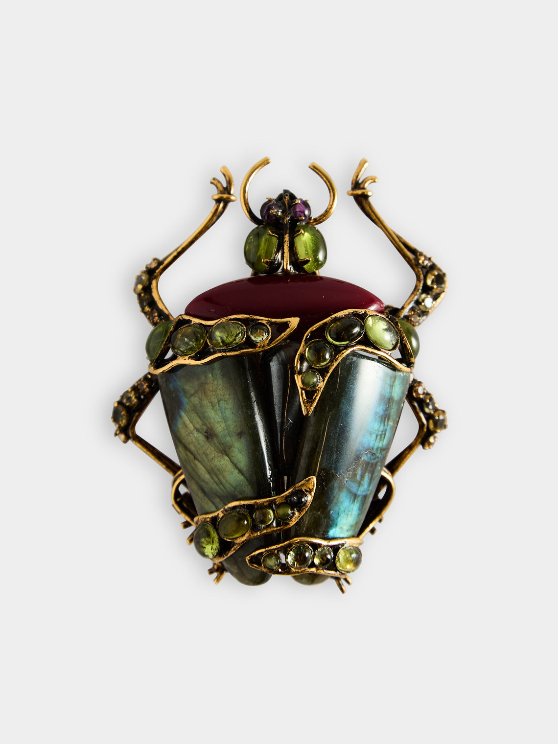 Mahnaz - Iradj Moini Gold-Plated Brass, Labradorite, Carnelian, Amethyst and Peridot Brooch -  - ABASK - 