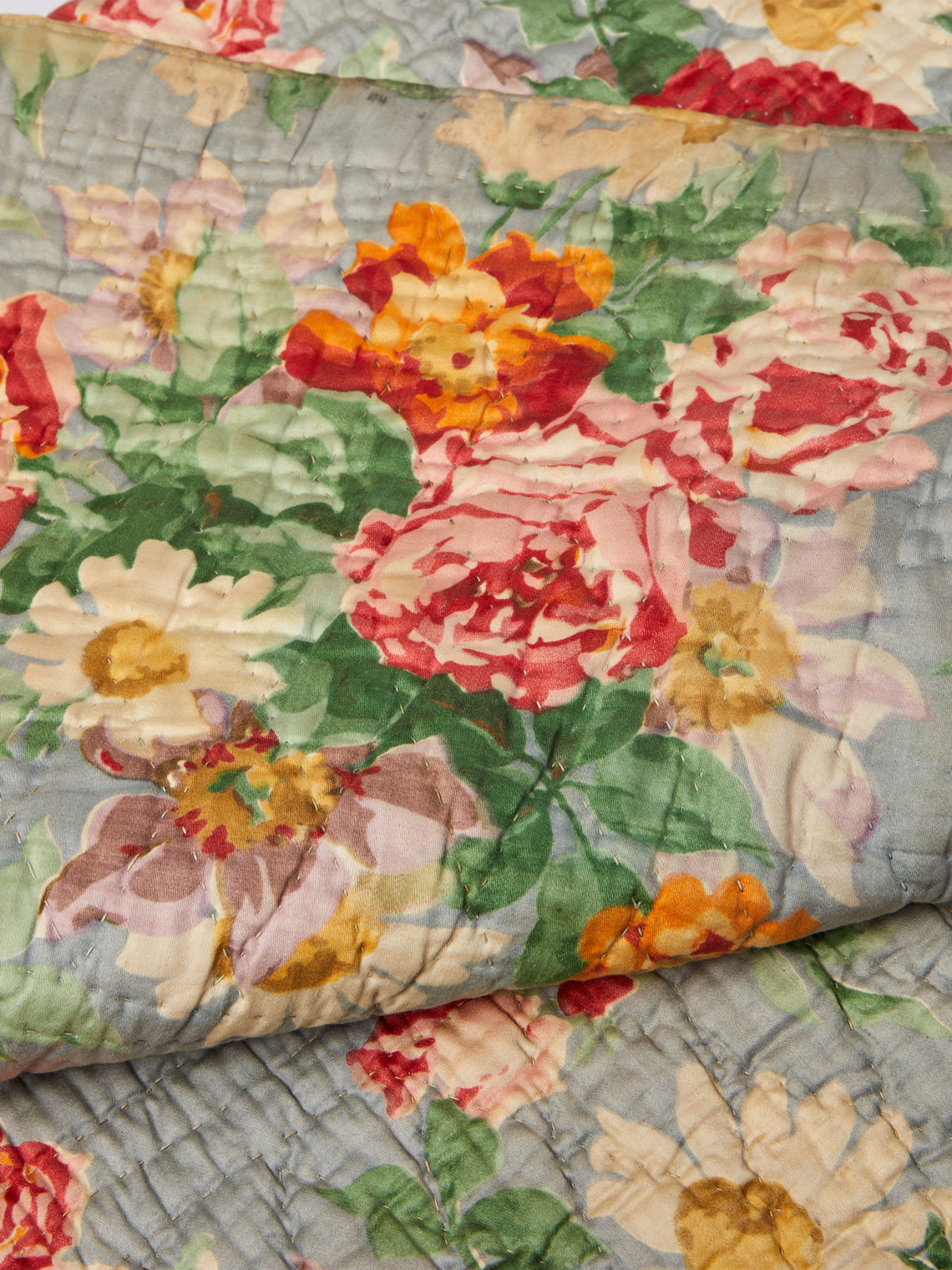 Antique and Vintage - 1910s Floral Welsh Wholecloth Quilt -  - ABASK
