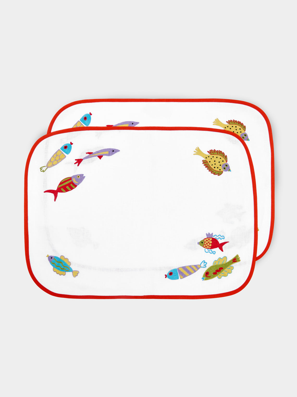 Loretta Caponi - Mendini Fish Hand-Embroidered Linen Placemats (Set of 2) -  - ABASK