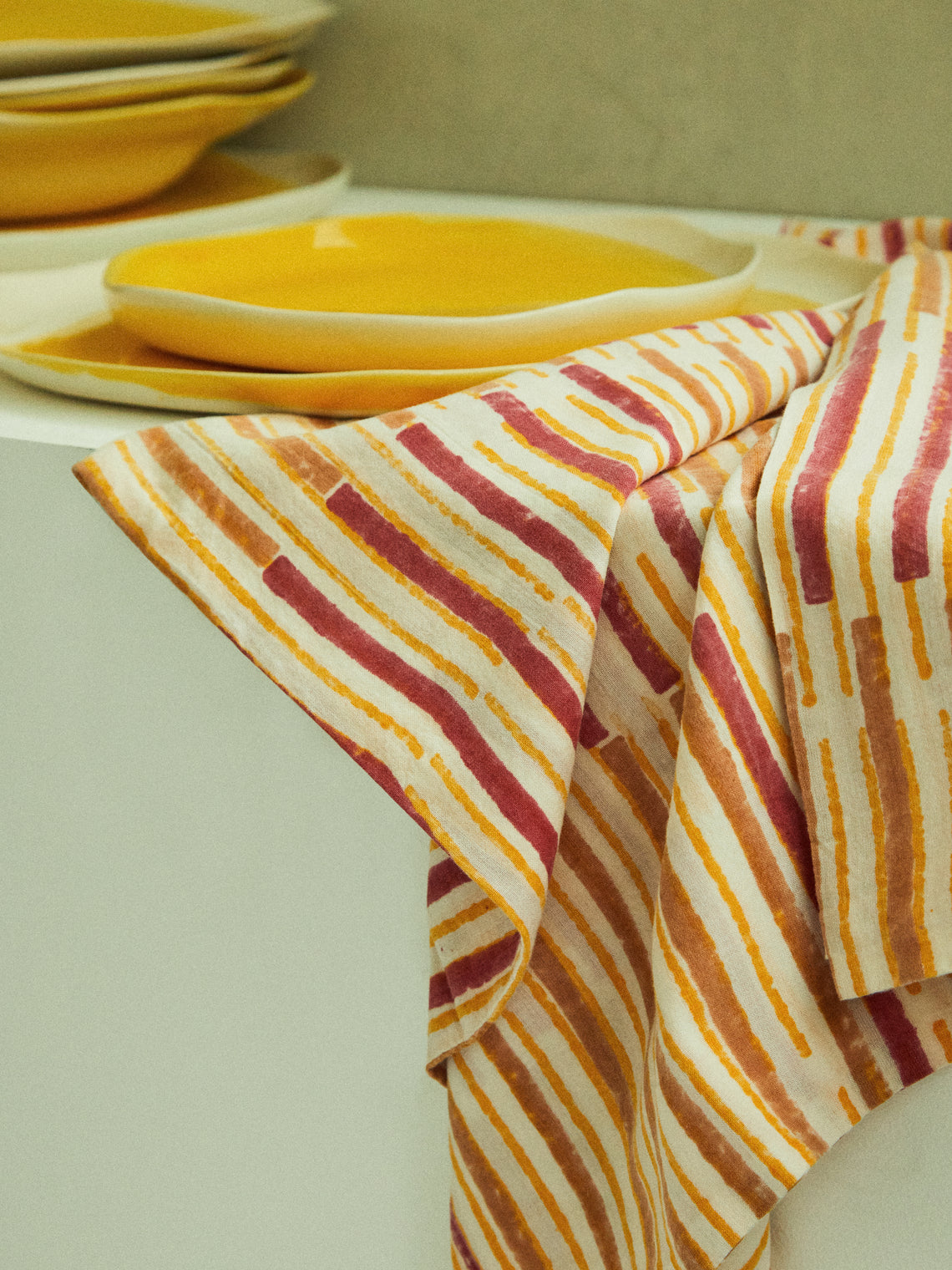 Gregory Parkinson - Rhubarb Cinnamon Stripe Block-Printed Cotton Napkins (Set of 6) -  - ABASK