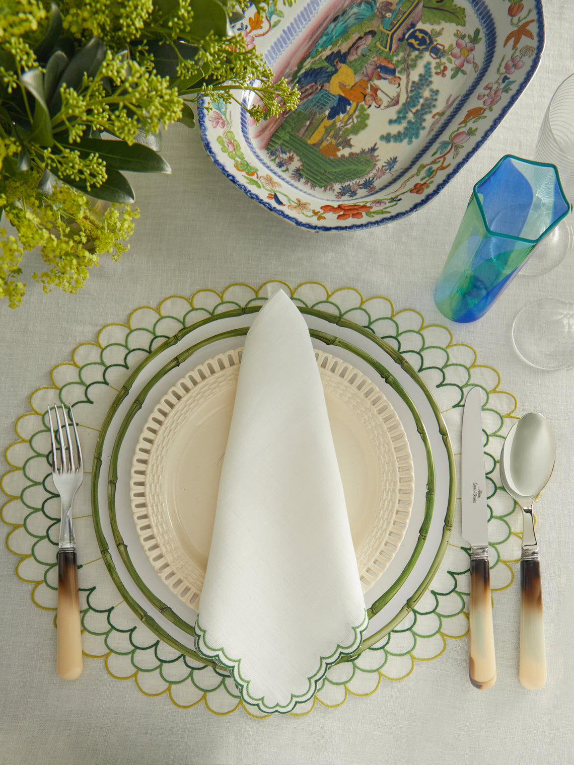 Ramatuelle Bamboo Hand-Painted Ceramic Dinner Plates (Set of 2)