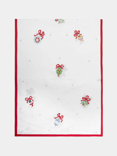 Loretta Caponi - Christmas Hand-Embroidered Linen Table Runner -  - ABASK - 