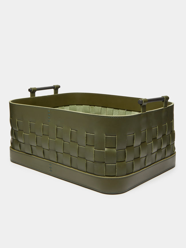 Green Palu small woven-leather basket, Rabitti 1969