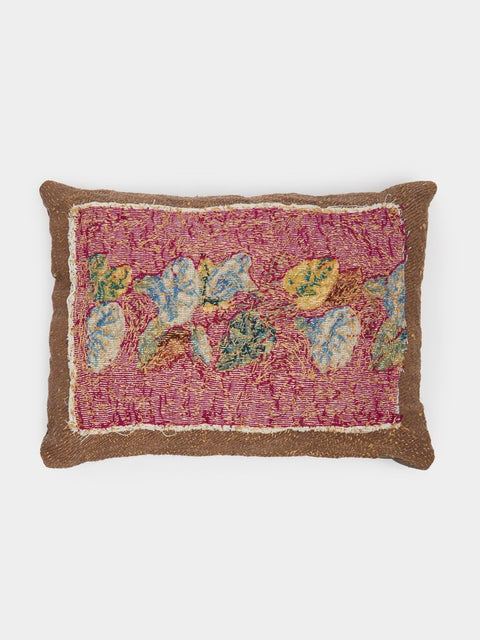 By Walid - 19th-Century Needlepoint Linen Cushion - Pink - ABASK - 