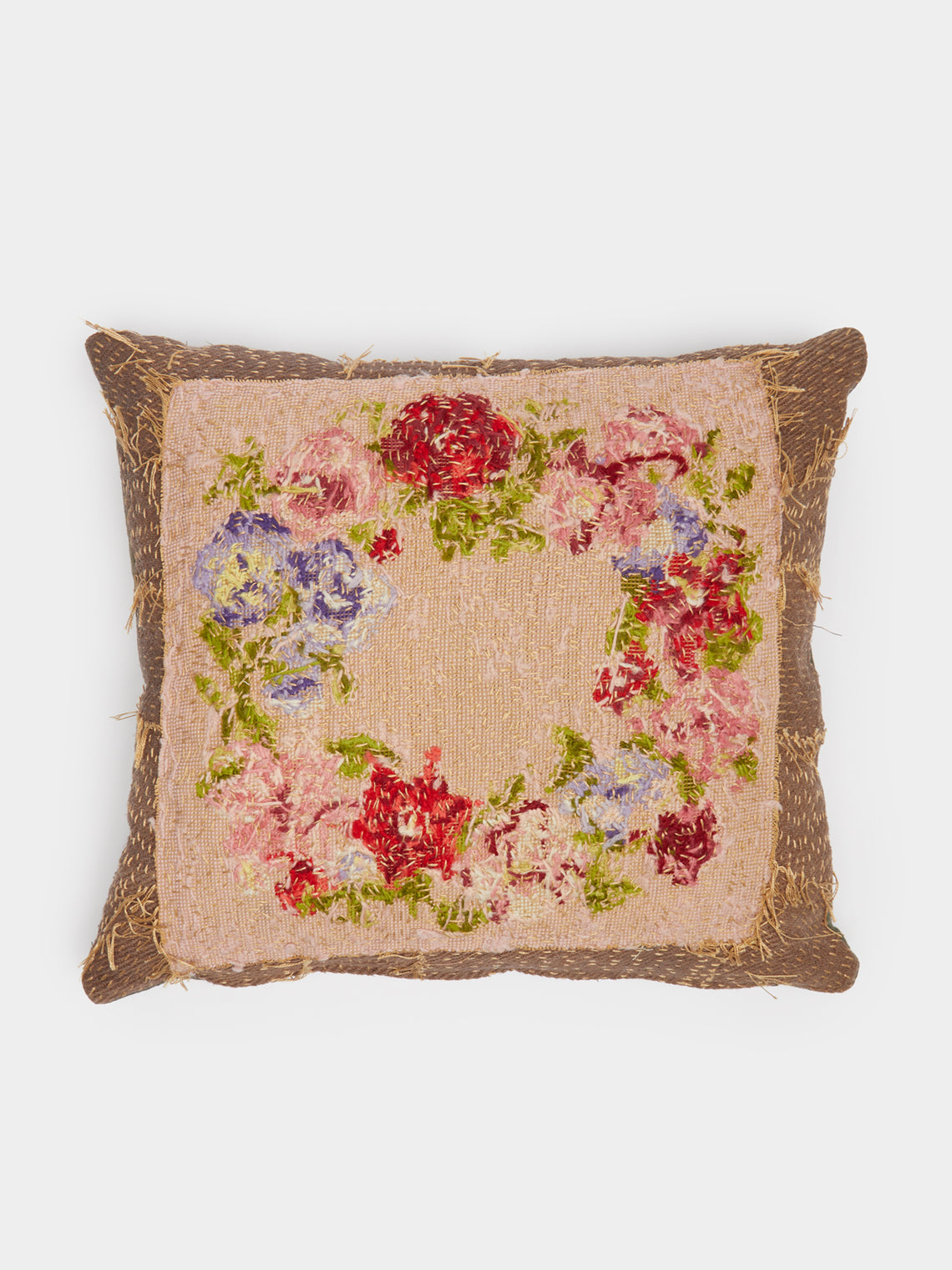 By Walid - 19th-Century Needlepoint Linen Cushion - Light Pink - ABASK - 