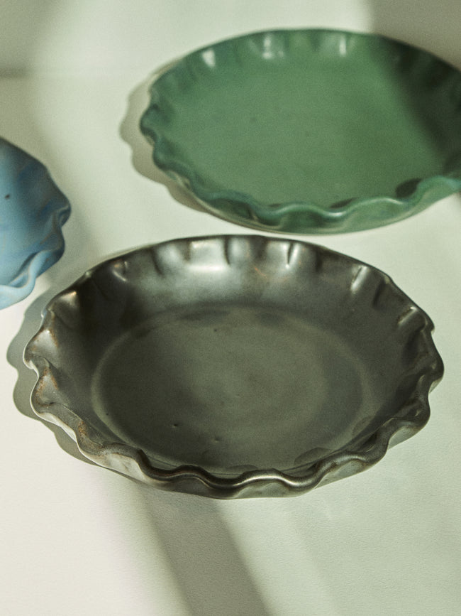 Perla Valtierra - Hand-Glazed Ceramic Dessert Plates (Set of 4) - Black - ABASK