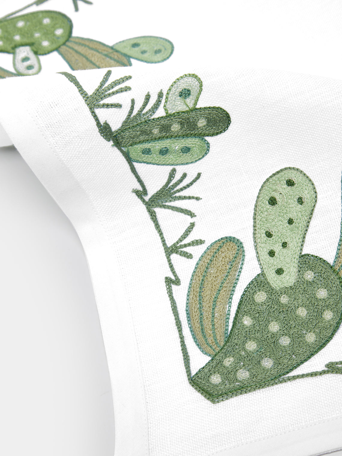 Loretta Caponi - Cactus Hand-Embroidered Linen Placemats and Napkins (Set of 2) -  - ABASK