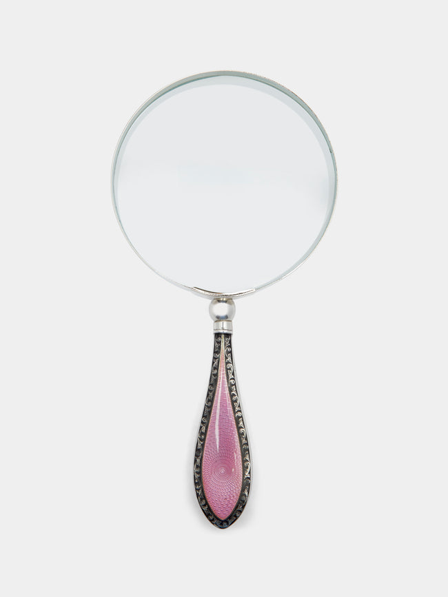 Antique and Vintage - 1920s Sterling Silver Enamel-Mounted Magnifying Glass - Pink - ABASK - 