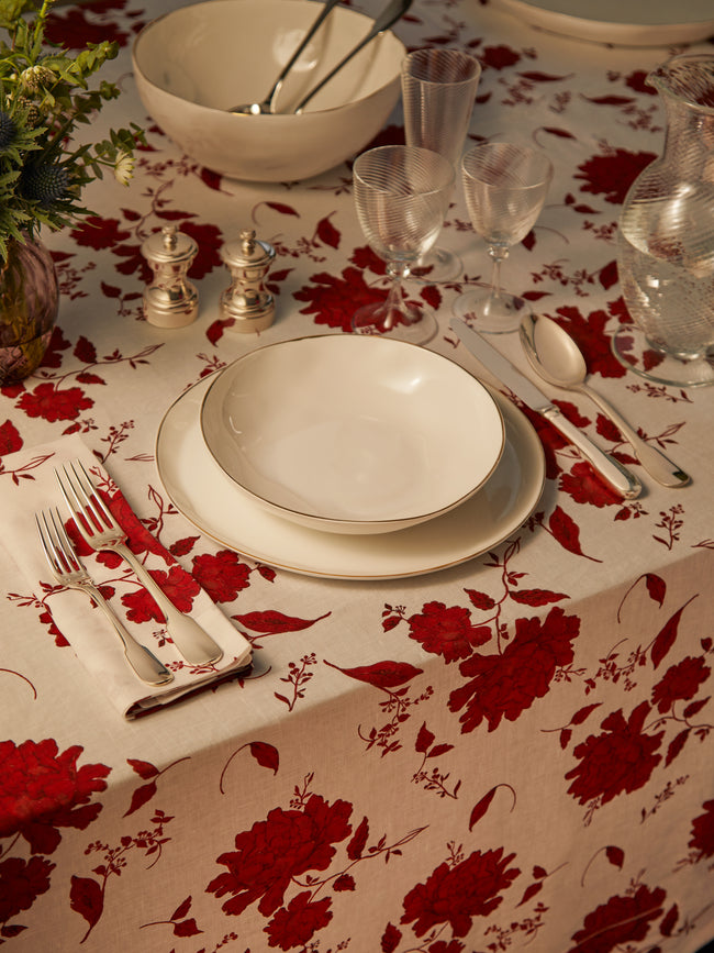 Emilia Wickstead - Linen Floral Rectangular Tablecloth - Red - ABASK