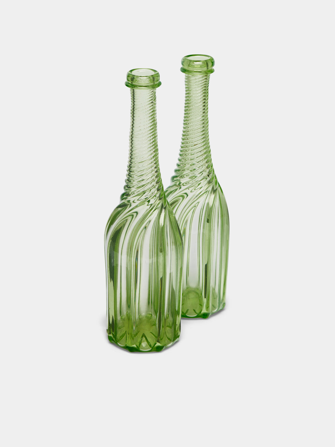 Antique and Vintage - 19th Century Fluted Glass Bottle Decanter (Set of 2) - Green - ABASK