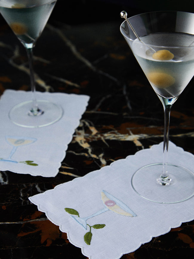 Taf Firenze - Bicchieri Hand-Embroidered Linen Cocktail Napkins (Set of 6) -  - ABASK