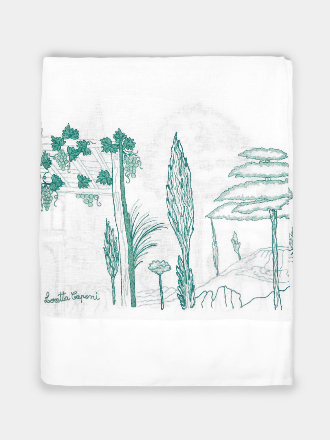 Loretta Caponi - Tuscany Hand-Embroiderd Linen Tablecloth and Napkins (Set of 12) - White - ABASK