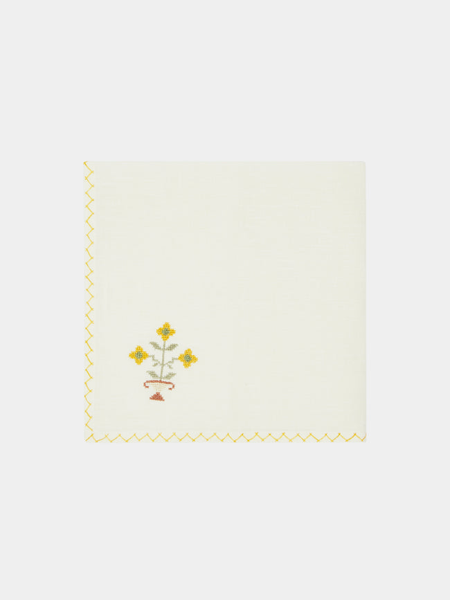Malaika - Bouquet Hand-Embroidered Linen Napkins (Set of 4) -  - ABASK - 