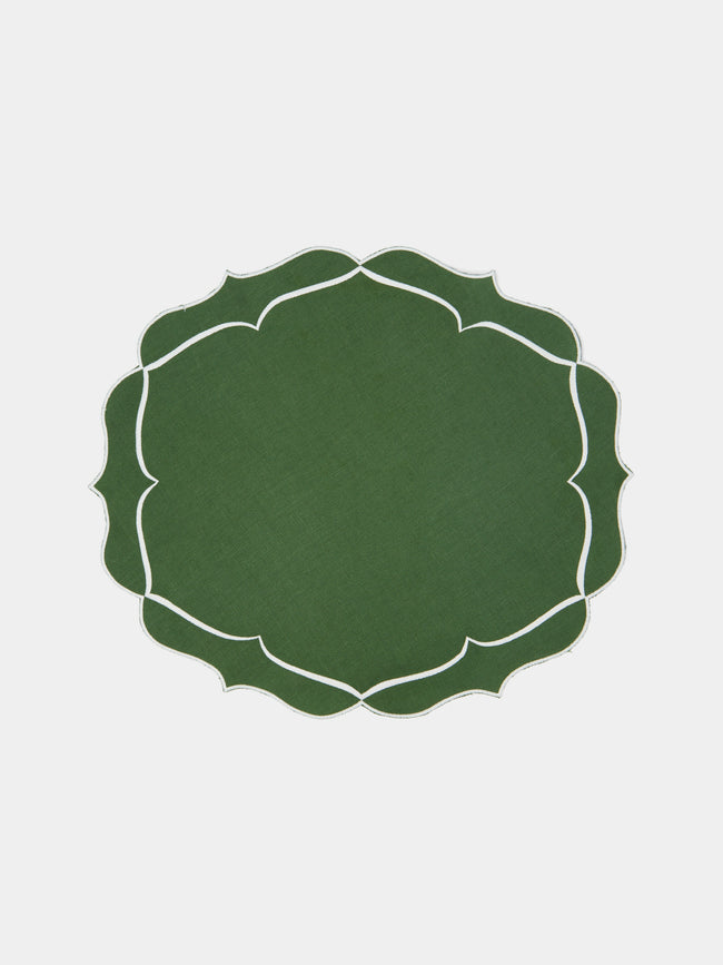 Los Encajeros - Alhambra Embroidered Linen Placemats (Set of 4) - Green - ABASK - 
