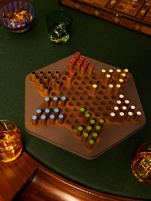 Giobagnara - Delos Leather and Marble Chinese Checkers Set -  - ABASK