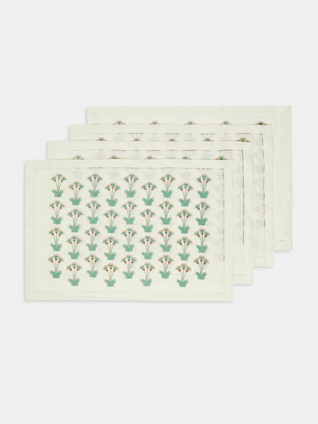 Malaika - Nile Lotus Hand-Printed Linen Placemats (Set of 4) -  - ABASK