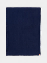 Madre Linen - Hand-Dyed Linen Contrast-Edge Rectangular Tablecloth - Blue - ABASK - 