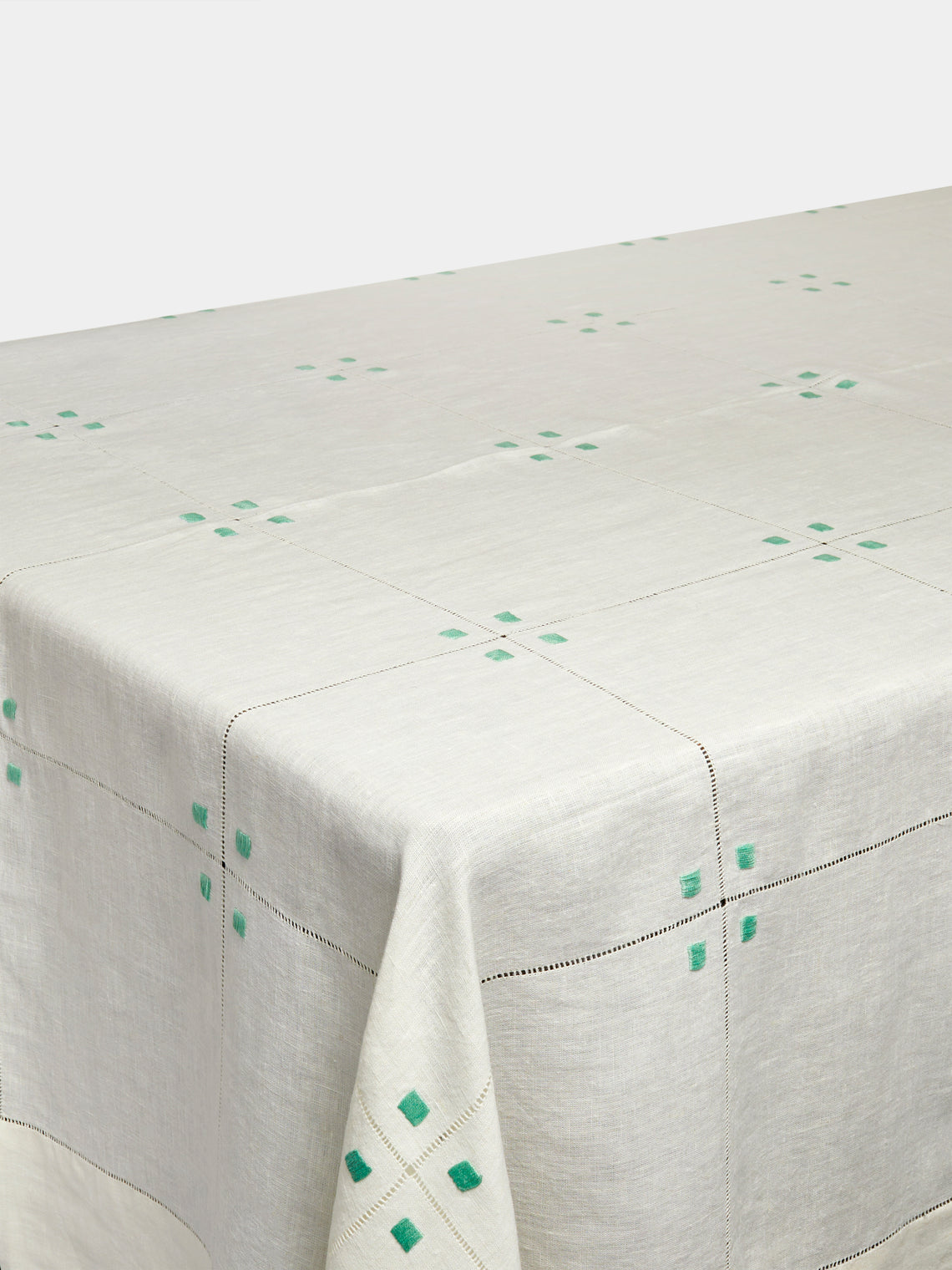 Malaika - Art Deco Embroidered Linen Tablecloth - Green - ABASK