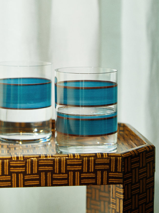 Los Vasos de Agua Clara - Wahaka Stripe Hand-Painted Glass Tumblers (Set of 6) -  - ABASK