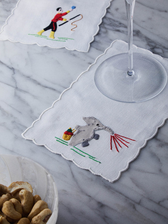 Taf Firenze - Circo Hand-Embroidered Linen Cocktail Napkins (Set of 6) -  - ABASK