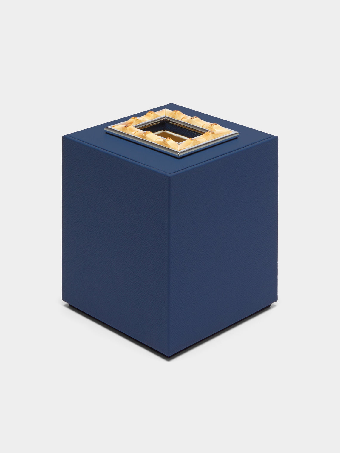 Lorenzi Milano - Leather and Bamboo Tissue Box - Blue - ABASK