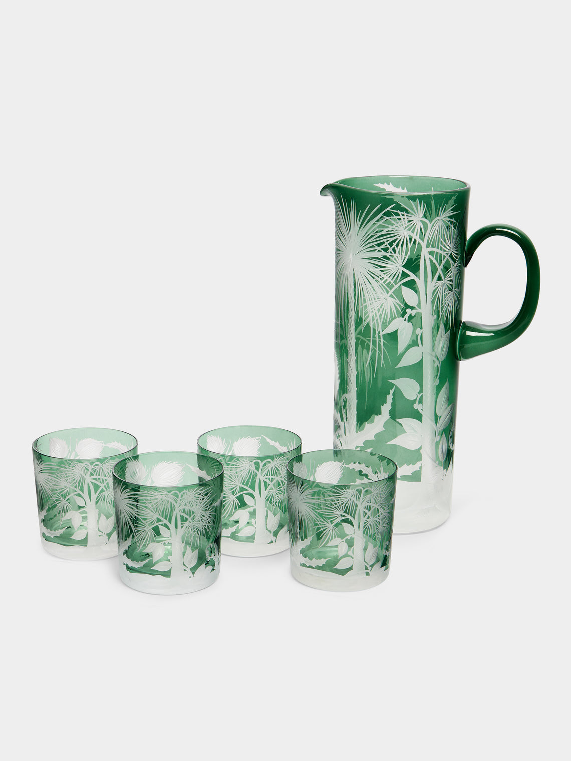 Artel - Primeval Palms Hand-Engraved Crystal Tumblers (Set of 4) - Light Green - ABASK