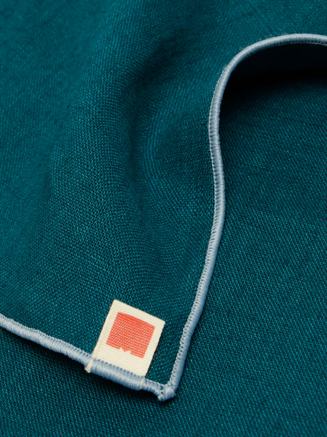 Madre Linen - Hand-Dyed Linen Contrast-Edge Rectangular Tablecloth - Blue - ABASK