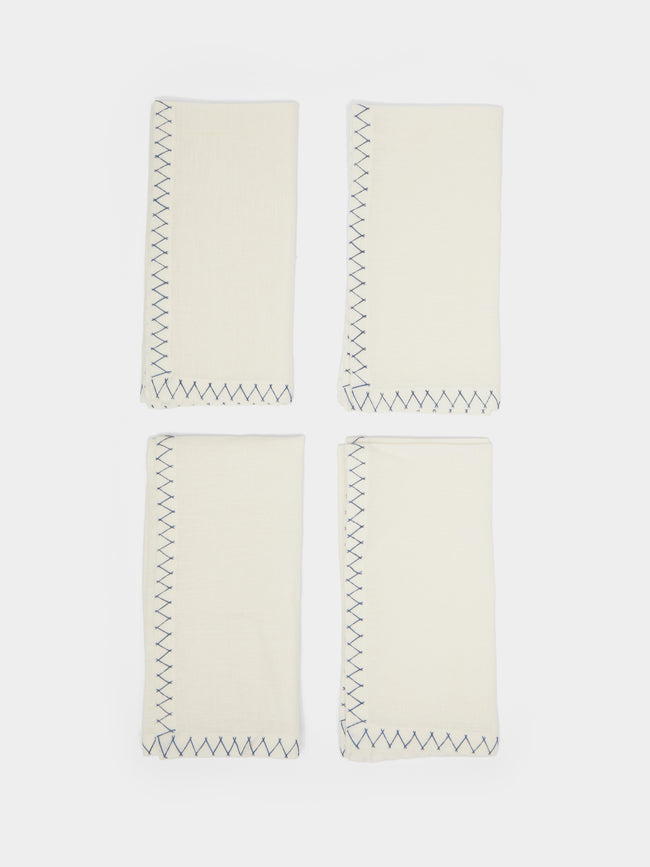 Malaika - Zigzag Hand-Embroidered Linen Napkins (Set of 4) -  - ABASK