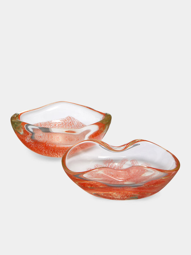 Antique and Vintage - 1950s Seguso Merletto Murano Glass Bowl (Set of 2) - Orange - ABASK - 