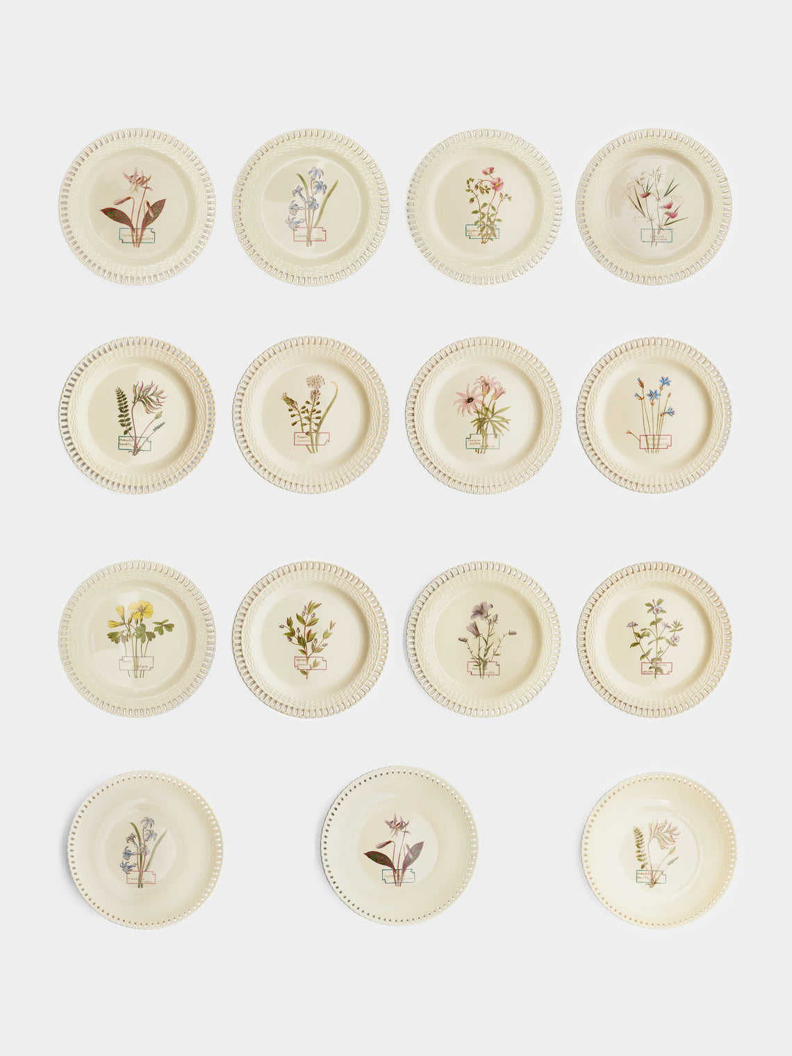 Antique and Vintage - 1860s Minton Creamware Botanical Service (Set of 15) - Cream - ABASK