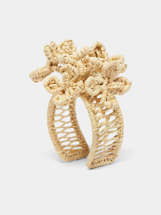Artesanías del Atlántico - Coral Flower Handwoven Palm Napkin Rings (Set of 4) -  - ABASK - 