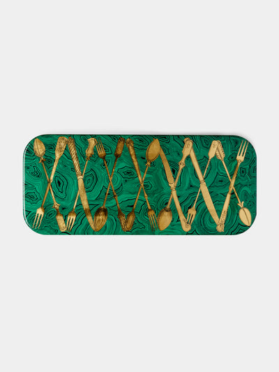 Fornasetti - Posateria Malachite Wood Tray - Green - ABASK - 