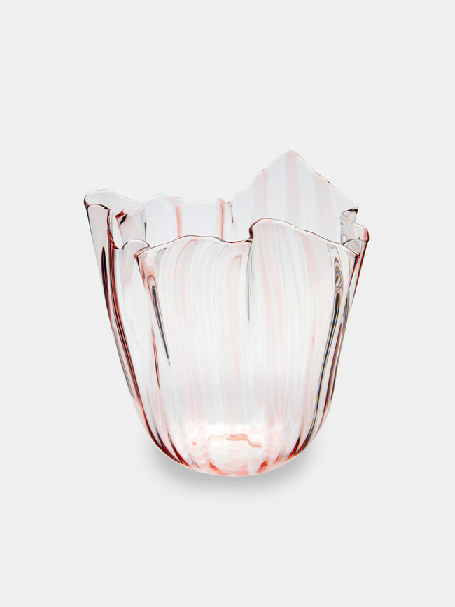 Venini - Fazzoletto a Canne Hand-Blown Murano Glass Medium Vase - Pink - ABASK - 