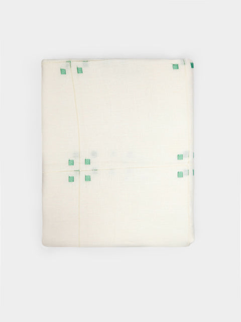 Malaika - Art Deco Hand-Embroidered Linen Tablecloth - Green - ABASK - 
