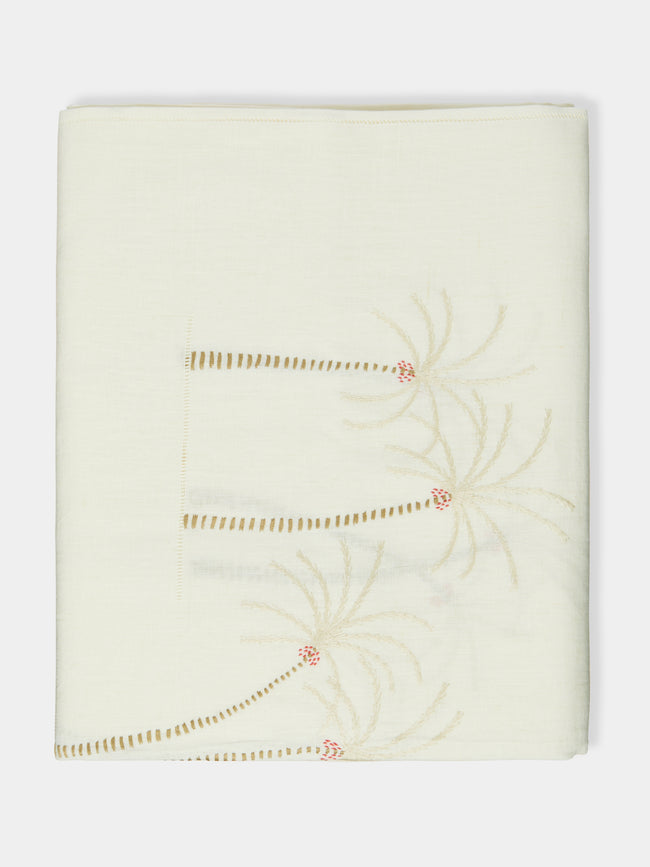Malaika - Palm Tree Hand-Embroidered Linen Rectangular Tablecloth -  - ABASK - 