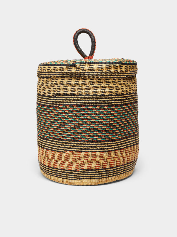 Baba Tree - Handwoven Elephant Grass Lidded Basket - Tan - ABASK